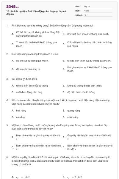 18 câu trắc nghiệm Suất điện động cảm ứng cực hay có đáp án
