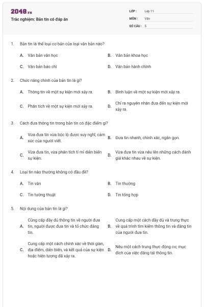 Trắc nghiệm: Bản tin có đáp án