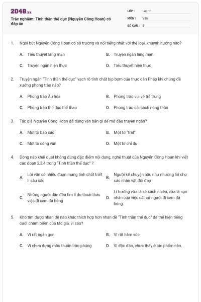 Trắc nghiệm: Tinh thần thể dục (Nguyễn Công Hoan) có đáp án