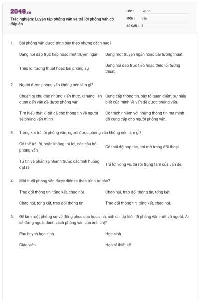 Trắc nghiệm: Luyện tập phỏng vấn và trả lời phỏng vấn có đáp án