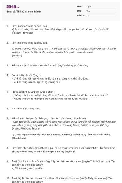 Soạn bài Tính từ và cụm tính từ