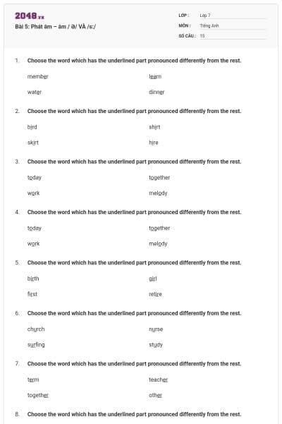 Bài 5: Phát âm – âm / Ə/ VÀ /s:/