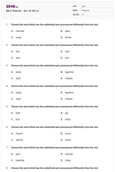 Bài 5: Phát âm – âm / Ə/ VÀ /s:/