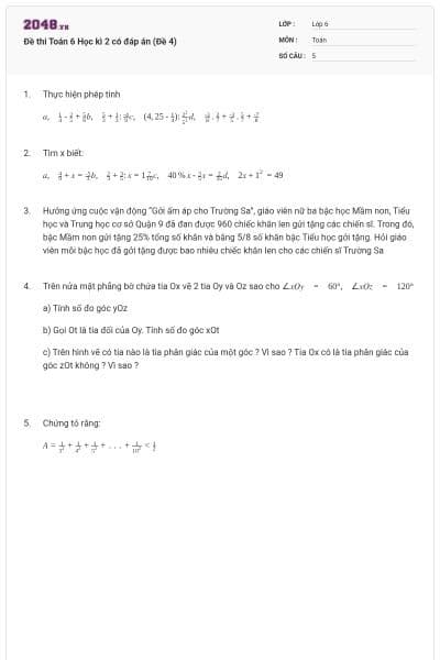 Đề thi Toán 6 Học kì 2 có đáp án (Đề 4)