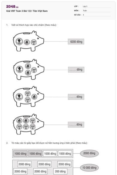 Giải VBT Toán 3 Bài 122: Tiền Việt Nam