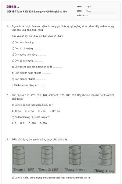 Giải VBT Toán 3 Bài 124: Làm quen với thống kê số liệu