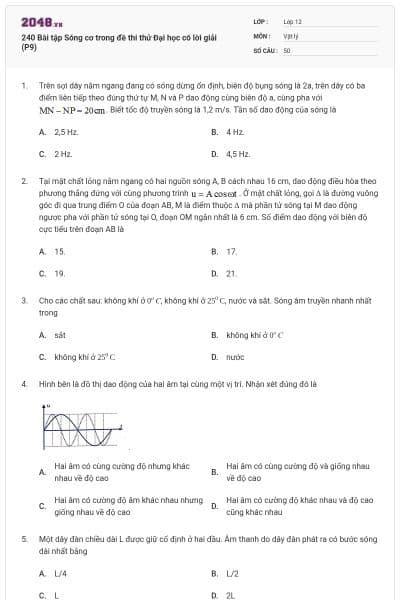 240 Bài tập Sóng cơ trong đề thi thử Đại học có lời giải (P9)