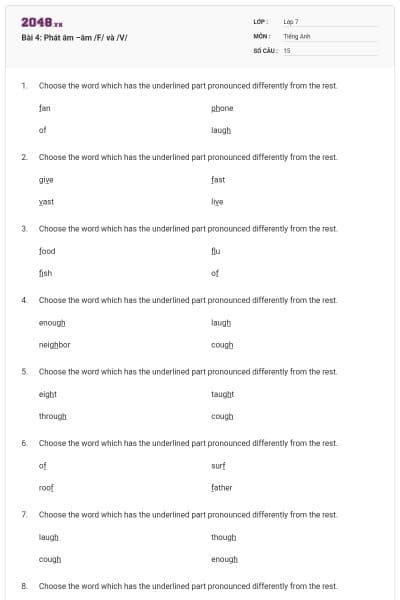 Bài 4: Phát âm –âm /F/ và /V/