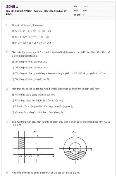 Giải sbt Giải tích 12 Bài 1: Số phức. Biểu diễn hình học số phức