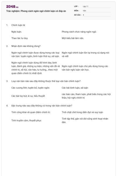 Trắc nghiệm: Phong cách ngôn ngữ chính luận có đáp án