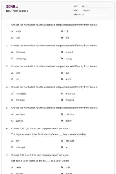 Bài 7: Kiểm tra Unit 2