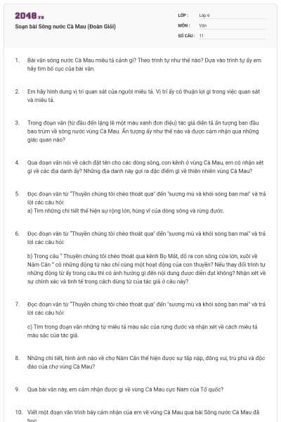 Soạn bài Sông nước Cà Mau (Đoàn Giỏi)