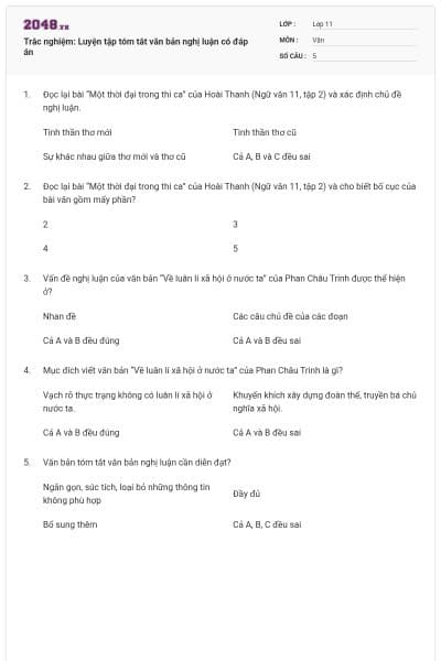 Trắc nghiệm: Luyện tập tóm tắt văn bản nghị luận có đáp án