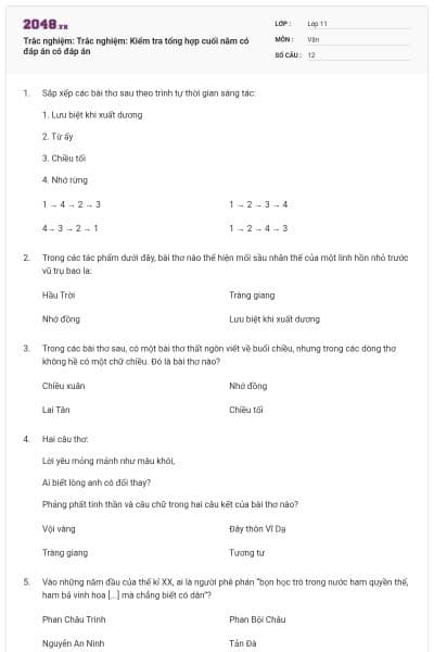 Trắc nghiệm: Trắc nghiệm: Kiểm tra tổng hợp cuối năm có đáp án có đáp án