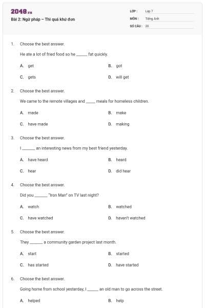 Bài 2: Ngữ pháp – Thì quá khứ đơn