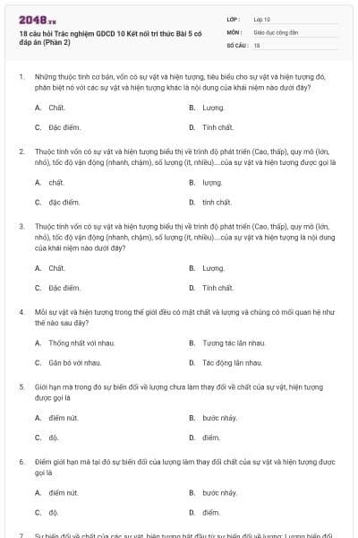 18 câu hỏi Trắc nghiệm GDCD 10 Kết nối tri thức Bài 5 có đáp án (Phần 2)