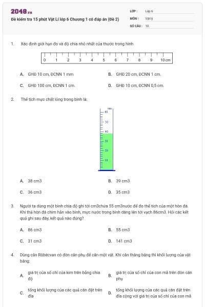 Đề kiểm tra 15 phút Vật Lí lớp 6 Chương 1 có đáp án (Đề 2)