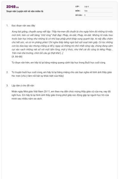 Soạn văn Luyện nói về văn miêu tả