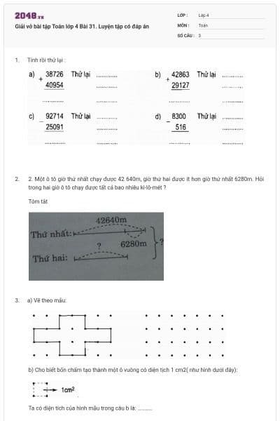 Giải vở bài tập Toán lớp 4 Bài 31. Luyện tập có đáp án