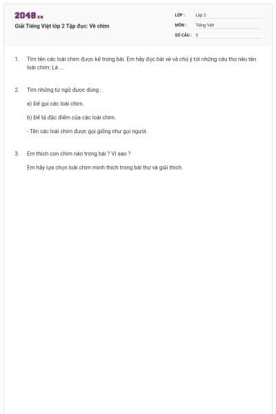 Giải Tiếng Việt lớp 2 Tập đọc: Vè chim