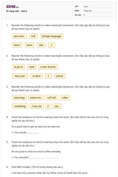 Kĩ năng viết - unit 6