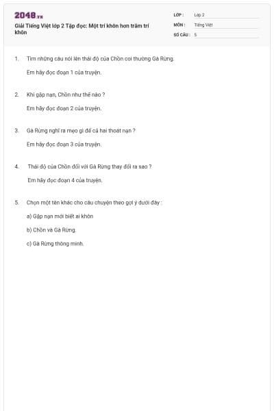 Giải Tiếng Việt lớp 2 Tập đọc: Một trí khôn hơn trăm trí khôn