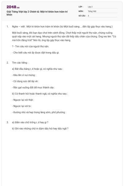 Giải Tiếng Việt lớp 2 Chính tả: Một trí khôn hơn trăm trí khôn