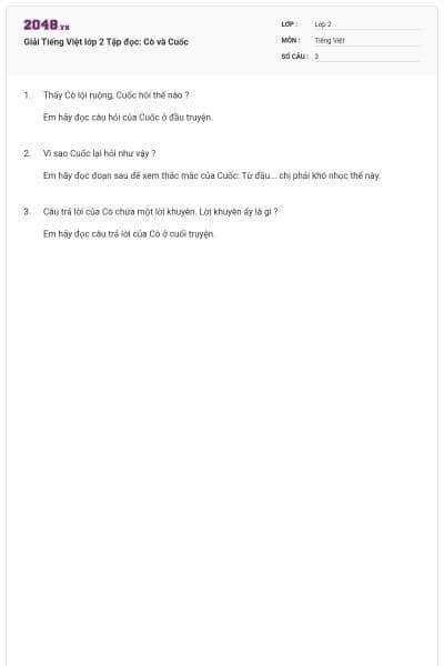 Giải Tiếng Việt lớp 2 Tập đọc: Cò và Cuốc