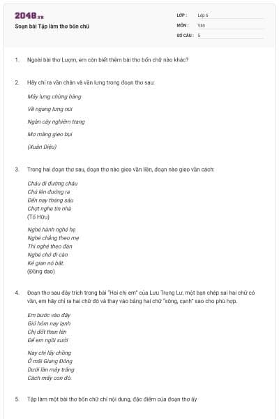 Soạn bài Tập làm thơ bốn chữ