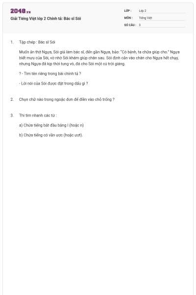 Giải Tiếng Việt lớp 2 Chính tả: Bác sĩ Sói