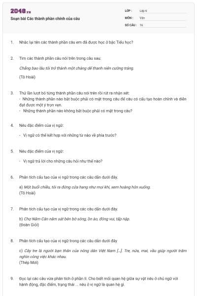 Soạn bài Các thành phần chính của câu