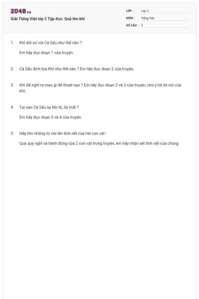 Giải Tiếng Việt lớp 2 Tập đọc: Quả tim khỉ