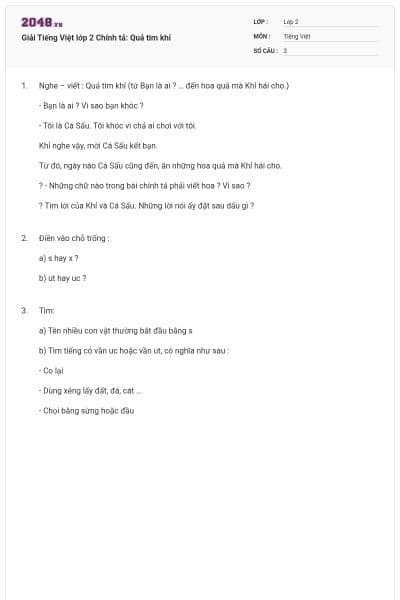 Giải Tiếng Việt lớp 2 Chính tả: Quả tim khỉ