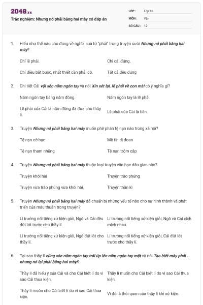 Trắc nghiệm: Nhưng nó phải bằng hai mày có đáp án