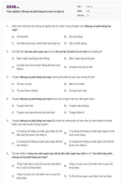 Trắc nghiệm: Nhưng nó phải bằng hai mày có đáp án