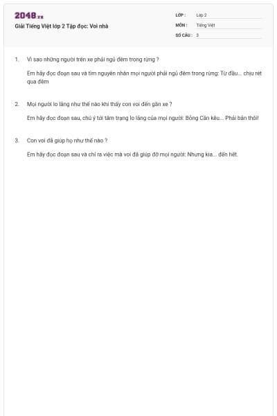 Giải Tiếng Việt lớp 2 Tập đọc: Voi nhà