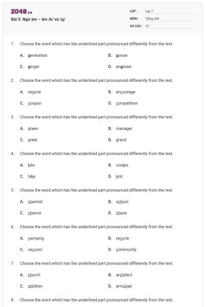 Bài 5: Ngữ âm – âm /k/ và /g/