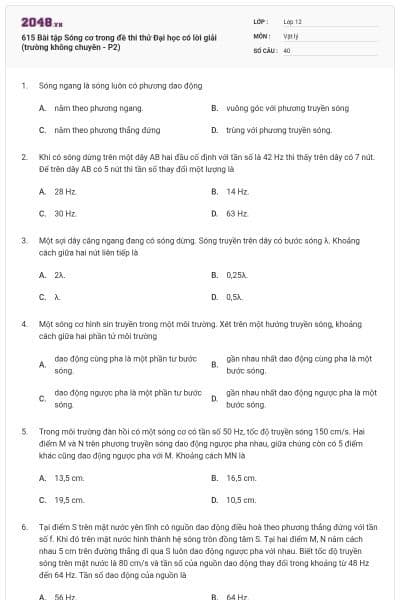 615 Bài tập Sóng cơ trong đề thi thử Đại học có lời giải (trường không chuyên - P2)
