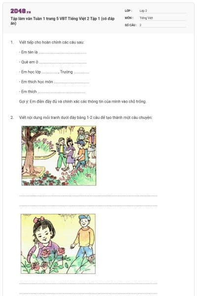 Tập làm văn Tuần 1 trang 5 VBT Tiếng Việt 2 Tập 1 (có đáp án)