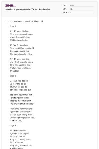 Soạn bài Hoạt động ngữ văn: Thi làm thơ năm chữ