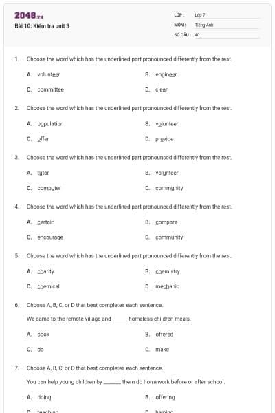 Bài 10: Kiểm tra unit 3