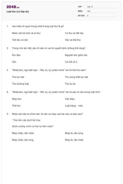 Luật thơ (có đáp án)