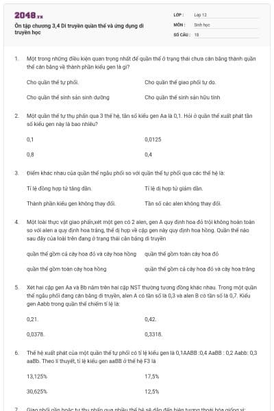 Ôn tập chương 3,4 Di truyền quần thể và ứng dụng di truyền học