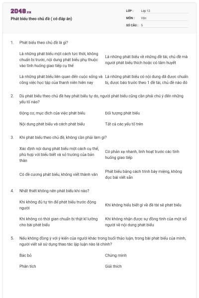 Phát biểu theo chủ đề ( có đáp án)