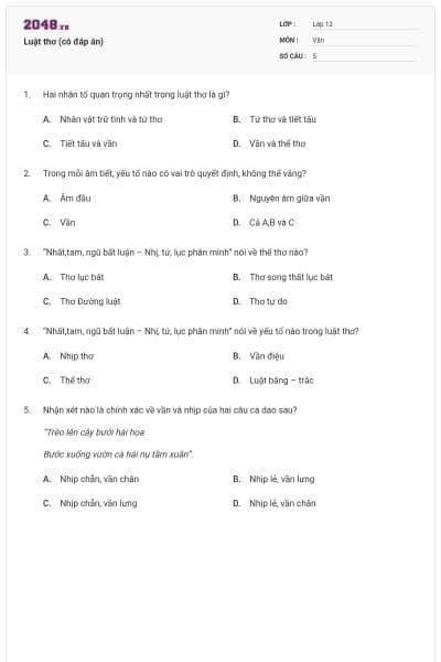 Luật thơ (có đáp án)