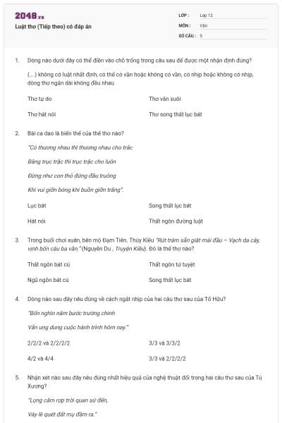 Luật thơ (Tiếp theo) có đáp án