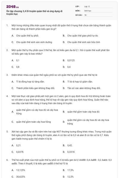Ôn tập chương 3,4 Di truyền quần thể và ứng dụng di truyền học