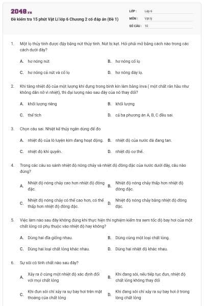 Đề kiểm tra 15 phút Vật Lí lớp 6 Chương 2 có đáp án (Đề 1)