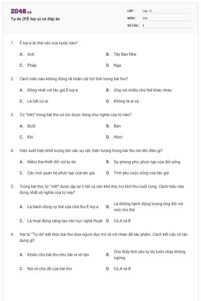 Tự do (P.Ê-luy-a) có đáp án