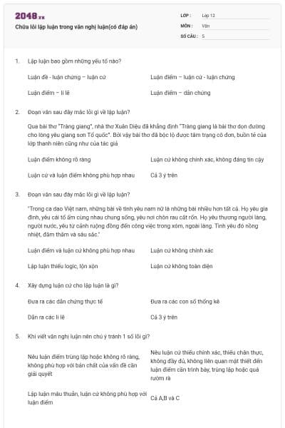 Chữa lỗi lập luận trong văn nghị luận(có đáp án)